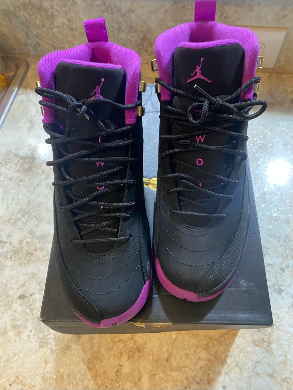 Jordan Youth Black and Purple Basketball Sneakers